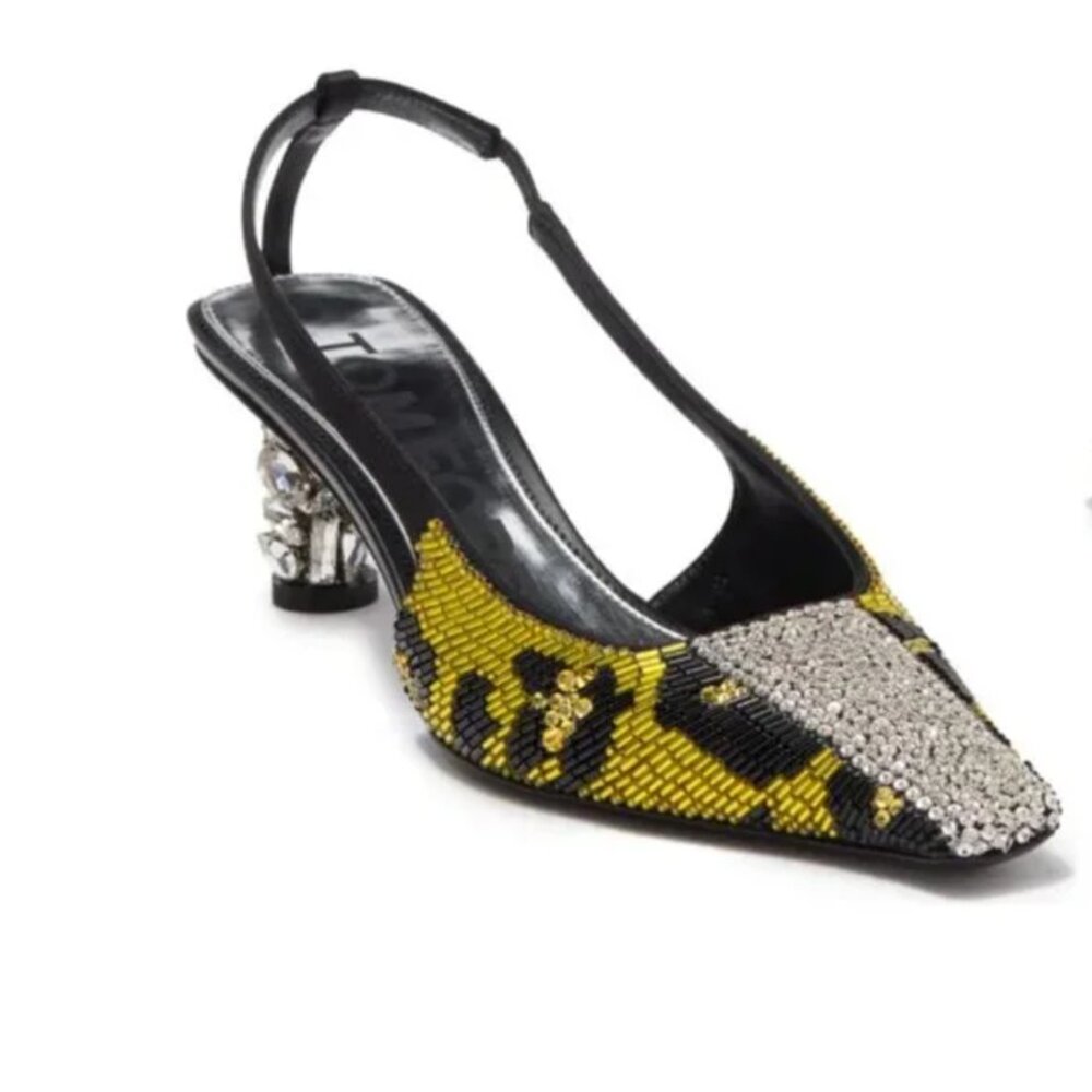 NWB TOM FORD Sequin & Beaded Slingback Kitten Heel Pump